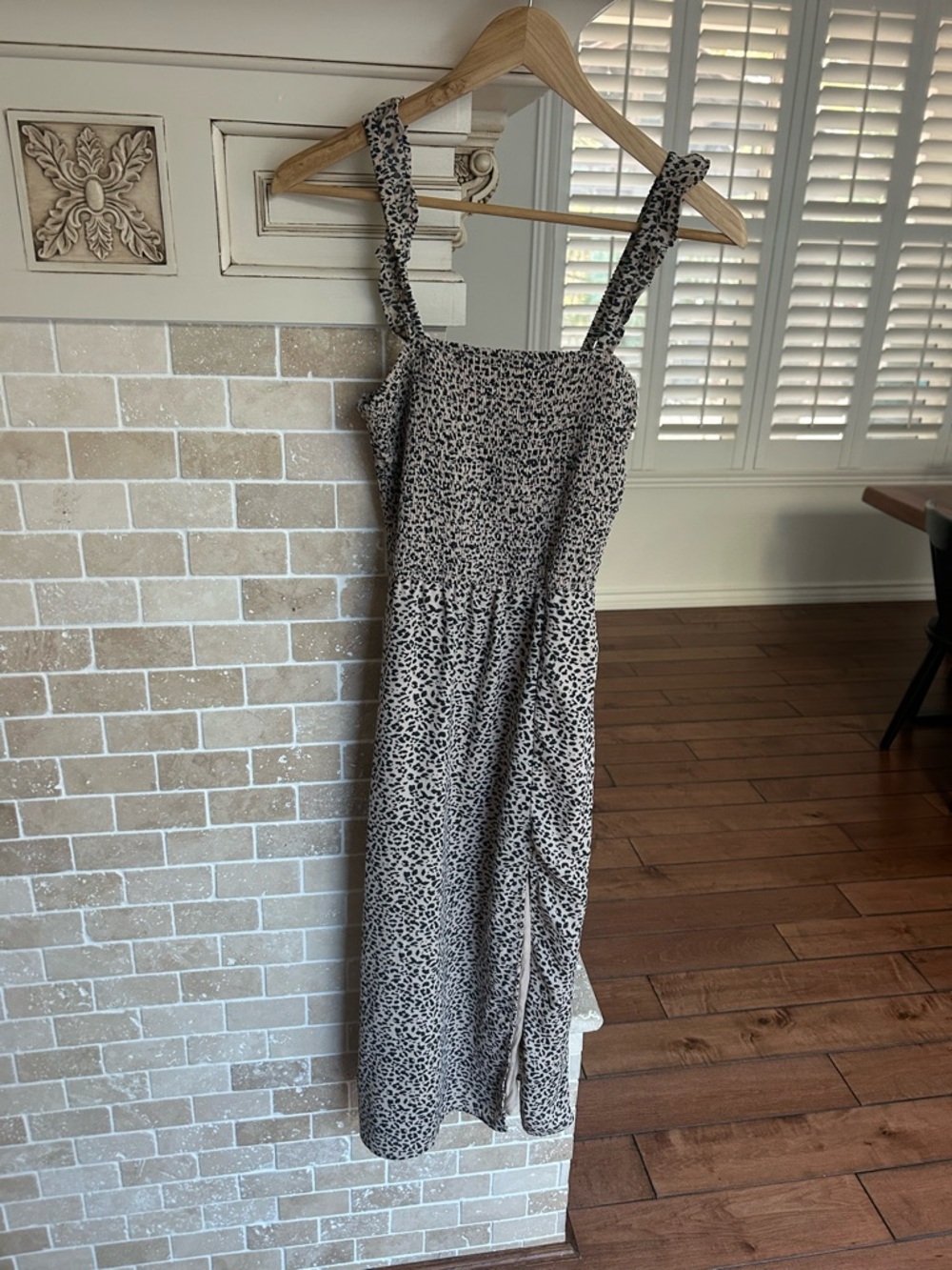 Abercrombie & Fitch Beige and Black Leopard Midi Dress